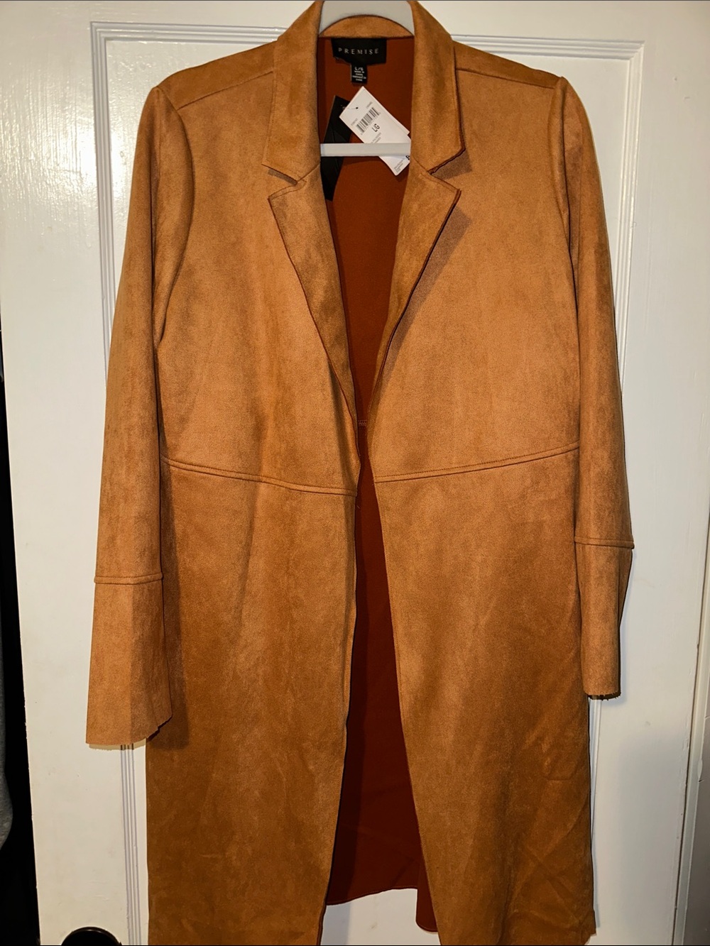 Premise Caramel Suede-Effect Open Trench Coat